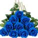 Imoment 10pcs Faux Flowers Rose Bouquet 21.2 Silk Long Stem Roses Fake Flowers-Klein Blue