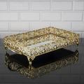 Rectangle Handmade Jewelry Tray Mirror Filigree Mirrored Tray for Gift Metal Vanity Trays for Dressing Table Fancy Mirror Tray for Perfume (14.2 x 9.8 ) | Gold Silver |