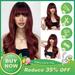 DOPI Red Wigs with Bangs Wine Red Wigs for Women Long Wavy Wigs with Dark Roots Ombre Burgundy Wigs Natural Looking Synthetic Heat Resistant Fiber for Daily Party Use (26Inch)