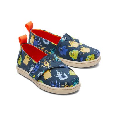 TOMS Kids Tiny 's Blue Glow In The Dark Emotion Monsters Alpargata Shoes Blue/Multi, Size 4