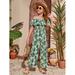 Sleeveless Girls Tropical Print Off Shoulder Ruffle Trim Tie Front Jumpsuit S221904X Multicolor 9Y(53IN)