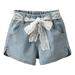 YDOJG Fashion Shorts For Girls Toddler Bowknot Lace Belt Shorts Denim Shorts Kids Casual Shorts For 3-4 Years