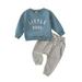Toddler Little Boys Summer Outfits Fall Letter Print Sweatshirt Tops + Pants Set Track Baby Boys Summer Clothing Sets Size 110 Blue