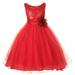 Little Girls Red Sequin Bodice Floral Overlaid Flower Girl Dress 2