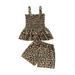 Suanret Kids Toddler Baby Girls 2Pcs Clothes Sets Leopard Patterns Sling Ruched Ruffle Layers Tops+High Waist Shorts Brown Leopard 2-3 Years