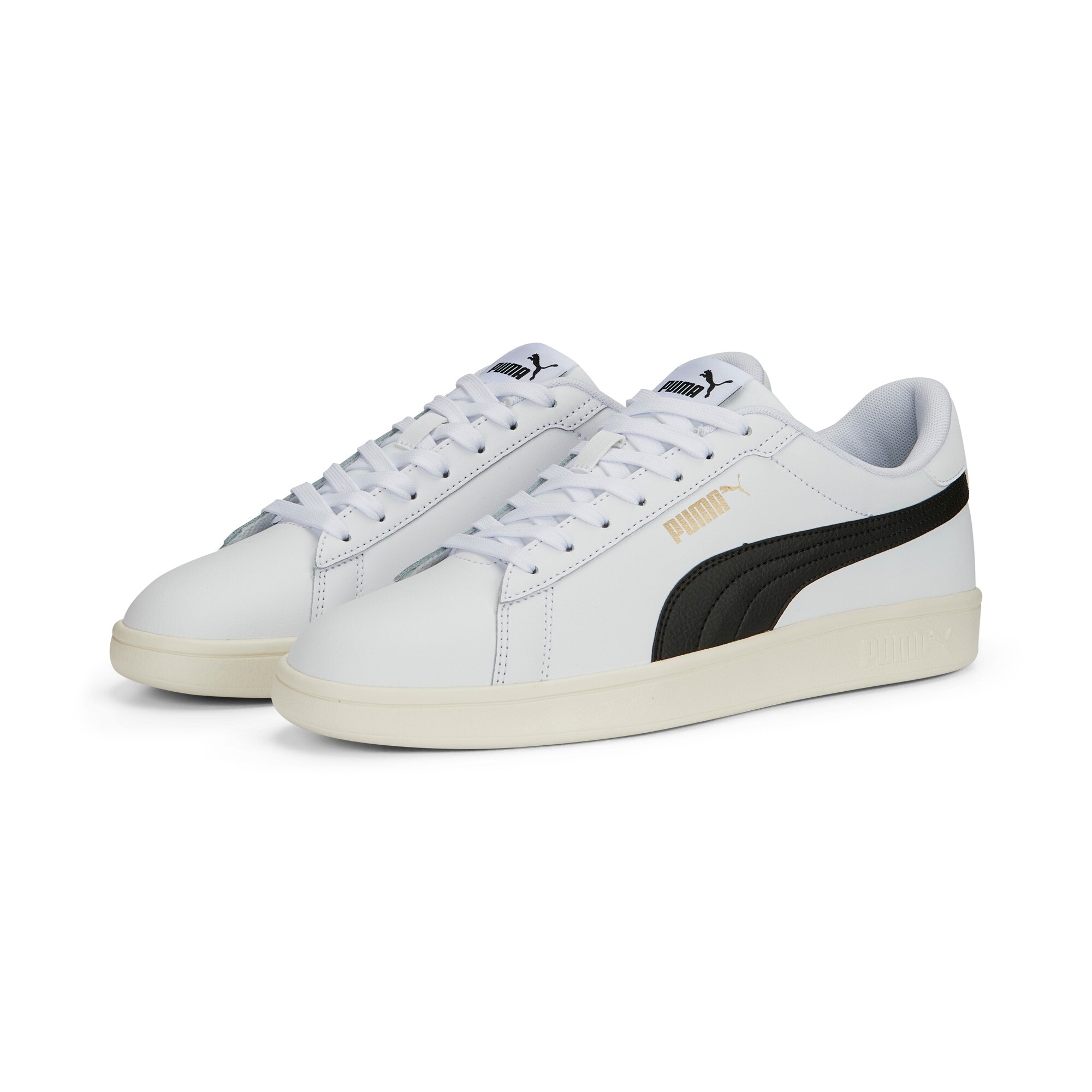 Sneaker PUMA "SMASH 3.0 L", Damen, Gr. 46, schwarz-weiß (puma weiß, puma schwarz, puma gold, frosted ivory), unifarben, Schuhe Sneaker