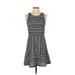 Ann Taylor LOFT Casual Dress - A-Line Crew Neck Sleeveless: Gray Aztec or Tribal Print Dresses - Women's Size 4 Petite