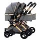 Double Baby Stroller for Infant and Toddler Reversible Bassinet Twins Pram,Detachable Pushchair Side-by-Side Multi-Position Reclining Seats,Folding Prams Trolley (Color : Gray)