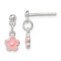 925 Sterling Silver Polished Post Earrings Pink Enamel Kids Flower Long Drop Dangle Earrings Measures 13x6mm Wide Jewelry Gifts for Women