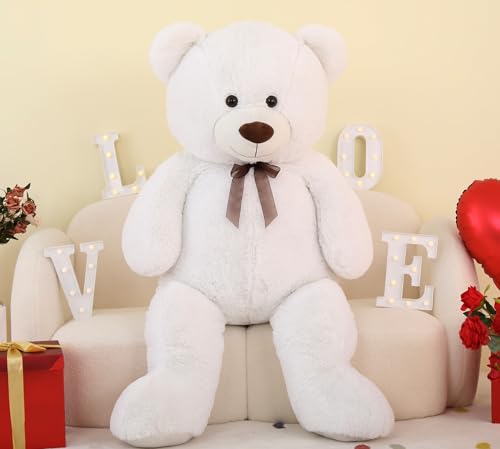MorisMos Giant Teddy Bear Stuffed Animal XXL 130cm, White Large Bear Plush Soft Cuddly Toy Big Size, Kawaii Birthday Presents for Girls Kids Boys Girlfriend Party Decorations
