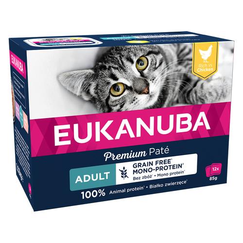 Sparpaket: 48x85g Eukanuba Getreidefrei Adult Huhn Katzenfutter nass