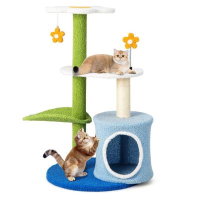 Costway 34.5 Inch 4-Tier Cute Cat Tree with Jingling Balls and Condo-Blue