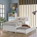 White Wood Twin Size Platform Bed with Trundle - Elegant Design - Solid Construction - Maximizes Space