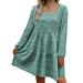 Womens Casual Long Sleeve Dresses Elegant Pullover Square Neck Tunic Swing Dress