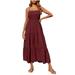 YUNAFFT Clearance Dresses Plus Size Fire Sale Women s Bohemian Spaghetti Strap Smocked Tiered Long Beach Sun Dresses Sleeveless Solid Maxi Dress