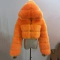 PIKADINGNIS Fashion Hooded Faux Fur Coat Women Winter High Quality Warm Blue Furry Overcoat Elegant Plush Crop Jacket Femme