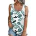 BallsFHK Women Summer Sleeveless Casual Floral Printed O-Neck T-Shirt Tops Blouse Women s Sleeveless Tops