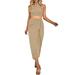 NKOOGH Women Dresses Summer Size Jacket Women 2 Piece Outfits Casual Sleeveless Halter Suit Crop Top And Draped Ruched Skirt Solid Set