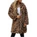 VEKDONE 2024 Clearance Women s Fuzzy Long Warm Coat Leopard Lapel Fleece Jacket Faux Fur Overcoat Fashion Winter Plush Button Long Outwear
