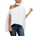 wendunide womens tops Women Casual Solid Halter Neck Button Strap Cold Shoulder Irregular Short Sleeves Shirt Blouse Top Women Shirts White XXL