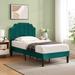 Wade Logan® Auxter Upholstered Platform Bed Frame w/ Adjustable Headboard Metal in Green | 40.7 H x 39 W x 76.6 D in | Wayfair