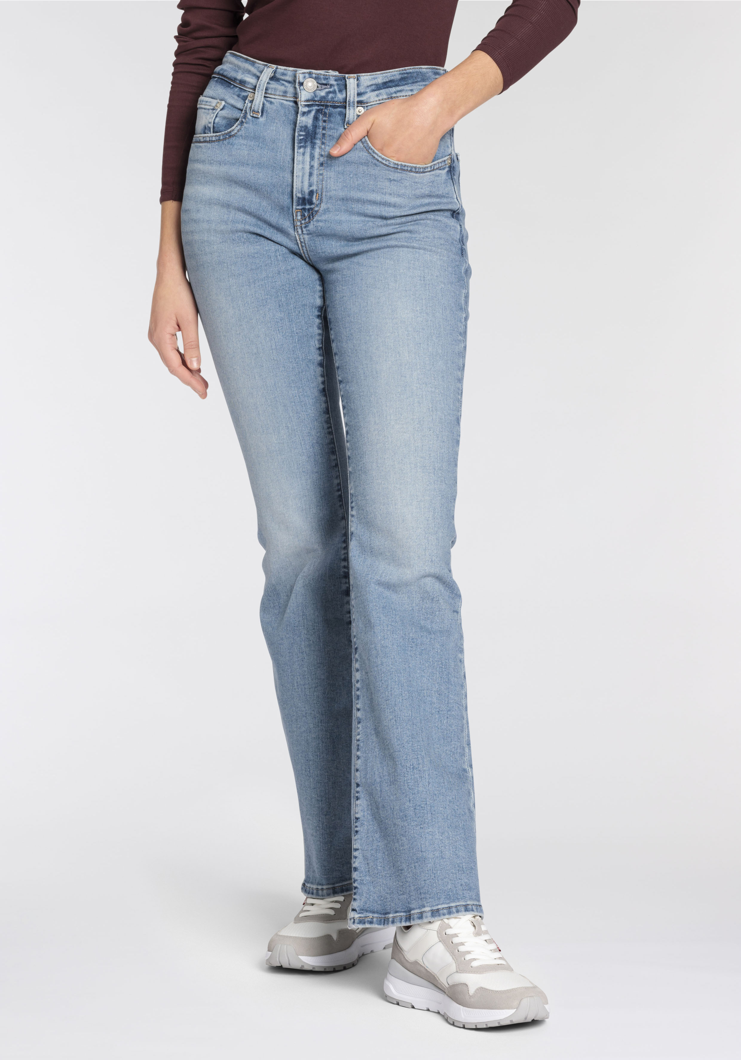 Schlagjeans LEVI'S "726 HR FLARE", Damen, Gr. 31, Länge 30, blau (blau wave light), Web, Obermaterial: 85% Baumwolle, 7% Lyocell, 6% Elastomultiester, 2% Elasthan, bootcut fit lang, Jeans Image