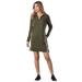 Vevo Active Women's Long-Sleeved Track Dress (Size L) Olive Night/White, Cotton,Polyester