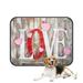 ECZJNT Love Word Pink Hearts White Red Letters Wooden Planks Pet Dog Cat Bed Pee Pads Mat Cushion Potty Dogsblankets Crate Bed Kennel 28x36 inch