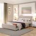 Versatile 63" Width Queen Size Storage Metal Bed with Linen Fabric Upholstered Platform and a Spacious Metal Frame Drawer
