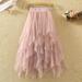 Tennis Skirt Women Spring Solid Color A-Line Elastic High Waist Long Mesh Skirt Gauze Skirt Pink