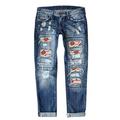 ZRBYWB Jeans For Women Womens Jeans Baseball Print Ripped Pants High Waisted Jeans