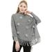 CoCopeaunt Women Tassel Shawl Fleece Faux Fur Poncho Knitted Sweater Cardigan Cape V-Neck Pullover