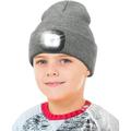 Sinhoon Beanie Hat with Light for Kids Unisex USB Rechargeable Hands Free 4 LED Headlamp Cap Winter Knitted Night Lighted Hat Flashlight Gifts for kids Boys Girls (Grey)