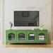 Living room antique green wood display cabinet accent storage cabinet TV stand, 4 glass doors