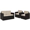 Palm Harbor 3-Piece Outdoor Wicker Conversation Set with Sand Cushions - Brown