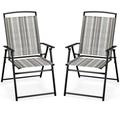 Topbuy Outdoor Folding Chairs Set of 2 Lightweight High Back Chairs w/ Armrests Heavy-Duty Metal Frame