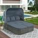 Euroco Outdoor Rattan Daybed Sunbed with Retractable Canopy Patio Conversation Sets 7 pieces Sectional Sofa Set for Garden Backyard Pool Gray