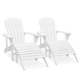Magshion Set of 2 Adirondack Chair with Ottoman Footrest Outdoor Wooden Lounge Chairs Set Weather Resistant Patio Lawn Chair for Outside Pool White