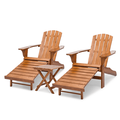 MoNiBloom Set of 3 Adirondack Chairs with Foldable Side Table Reclining Lounge Chairs with Retractable Footrest Weather Resistant Outdoor Fire Pit Chairs Teak