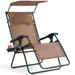 Vicamelia Folding Recliner with Shade Canopy & Cup Holder Adjustable Lounge Chair for Indoor Outdoor Patio Poolside Brown