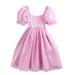 Tosmy Summer Toddler Girl Dress Puff Sleeve Tulle Princess Dress Square Neck Bubble Sleeve Mesh Ruffle Dress Prom For Party Party Dresses