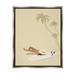 Stupell Industries Beige Summer Sunbathing Girl Coastal Painting Gray Floater Framed Art Print Wall Art