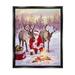 Stupell Industries Santa & Reindeer Bonfire Scene Holiday Painting Black Floater Framed Art Print Wall Art
