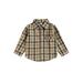 Suanret Toddler Kids Boys Plaid Shirts Long Sleeve Turn-Down Collar Buttons Tops Clothes Fall Winter Casual Tops Brown Yellow Plaid 12-18 Months