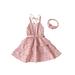 IZhansean Toddler Baby Girls Clothes Layer Dot Sleeveless Sling Dress Ruffle Dress with Headband Set Pink 2-3 Years