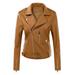 Lovskoo 2024 Women Faux Leather Jacket Moto Biker Coat Trendy Jacket Solid Long Sleeve Zipper Pocket Asymmetrical Motorcycle Jacket Standard Outerwear Tops Short Coat Brown