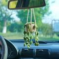 Car Accessories for Women Crochet Car Accessories Car Mirror Hanging Accessories Car Decorations Car Accessories Interior Aesthetic Hand-Woven Potted Plant Pendant Crochet Plants for car