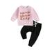 Wassery Infant Baby Girl Fall 2 Piece Outfits Long Sleeve Letter Print Tops Stretch Casual Pants Set 6M 12M 18M 24M Newborn Pullover Clothes Set