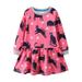 Tosmy Girls Clothes Toddler s Long Sleeve Dress Cat Cartoon Appliques A Line Flared Skater Dress Cotton Dress Outfit Party Dresses