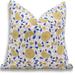 Fabdivine Block Print Throw Pillow Cover 14x14 Inch Off White Linen Decorative Cushion Cover Floral Print Boho Design Yellow Pillow Cover for Sofa and Couch